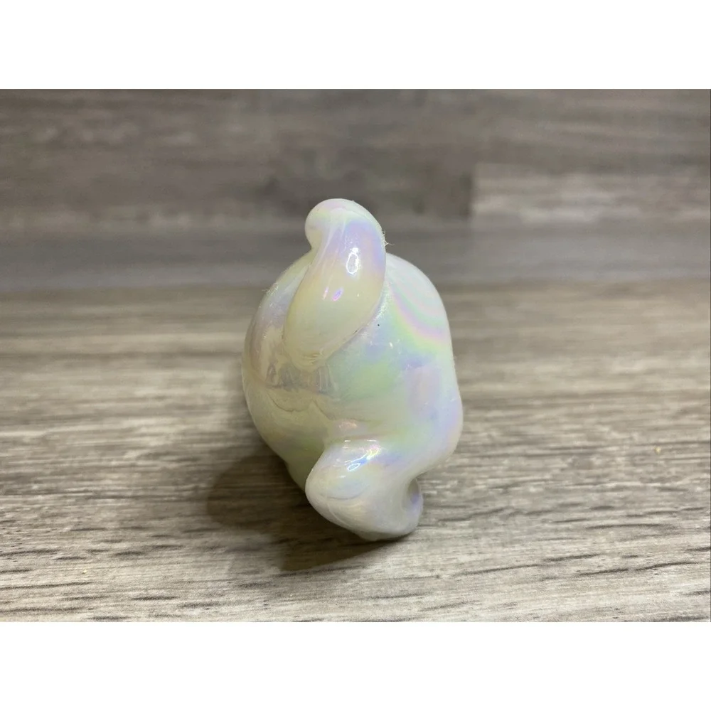 Fenton Pearly Sentiment Iridescent Crouching Kitty Cat Figurine with Flower Bow
